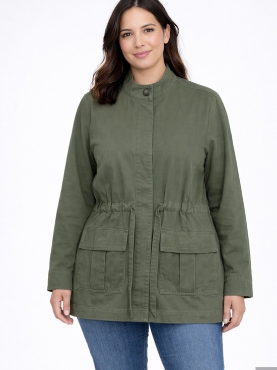 J. Jill Jackets & Blazers - J Jill Olive Green Utility Jacket Fabric Tie Cinch Waist Cargo Pockets Sz L EUC